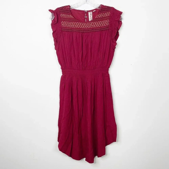 ANTHROPOLOGIE DOLAN Tansy Burgundy Maroon Smocked Midi Dress Sz. XS - Picture 4 of 6